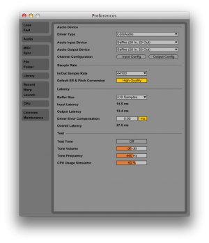 Screenshot of Ableton audio preferences window.