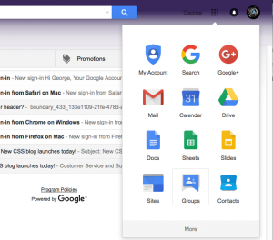Google Groups App menu
