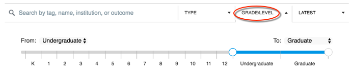 interface of grade level filter in Commons