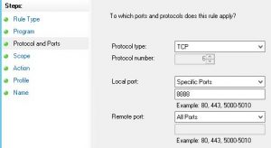 Screenshot of "Protocol and Ports" step.