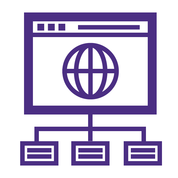 Network icon with multiple sub-units coming out of a main unit.