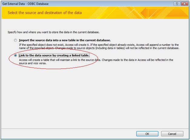 Creating a linked table to an ODBC DB from MS Access