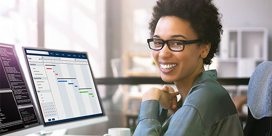 a woman working on a computer