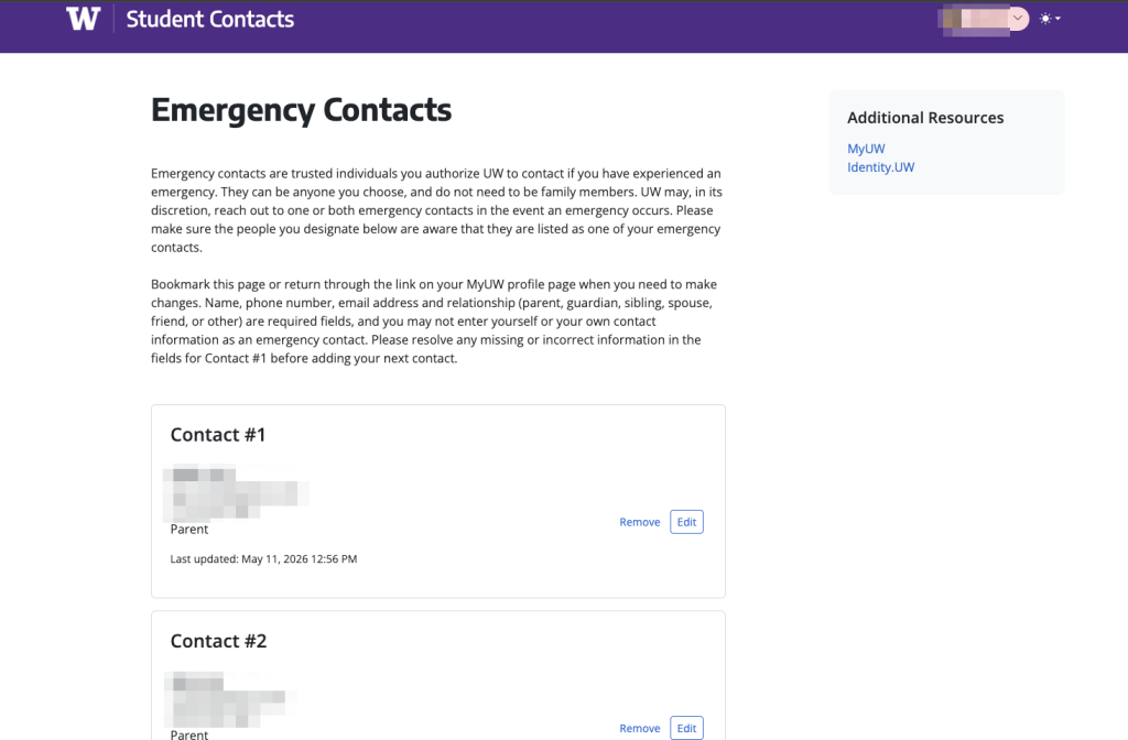 A screenshot of the Emergency Contacts App.